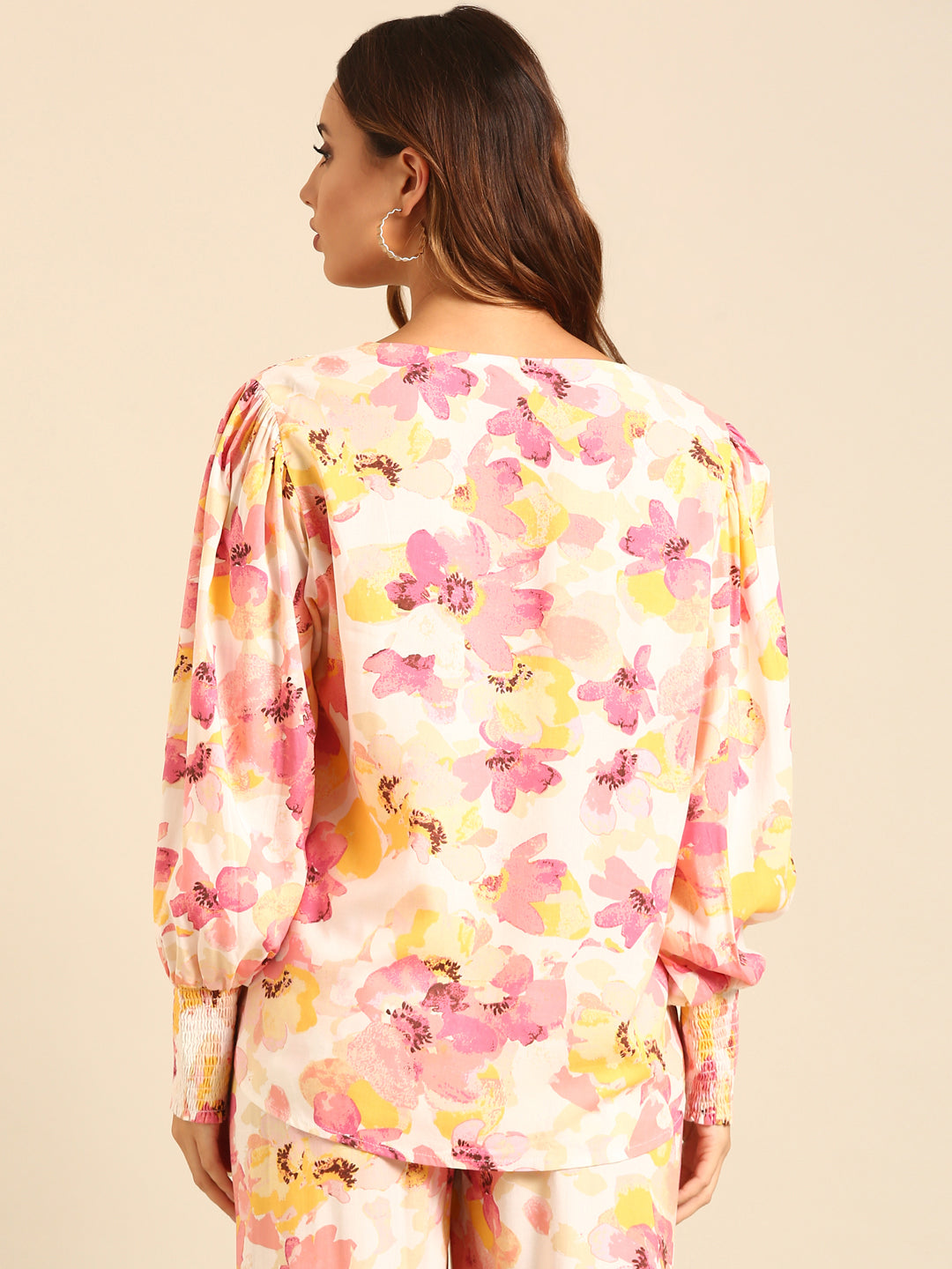 Co-Ord Set Floral Print (Casual Top & Palazzo)-Pink - De Moza