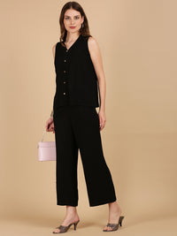 De Moza Women Woven Rayon loosed Fit Palazzo with Functional Pockets Black