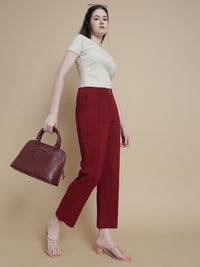 De Moza Women Woven Polyester Work wear Casual Pant with Functional Pockets Burgundy - De Moza
