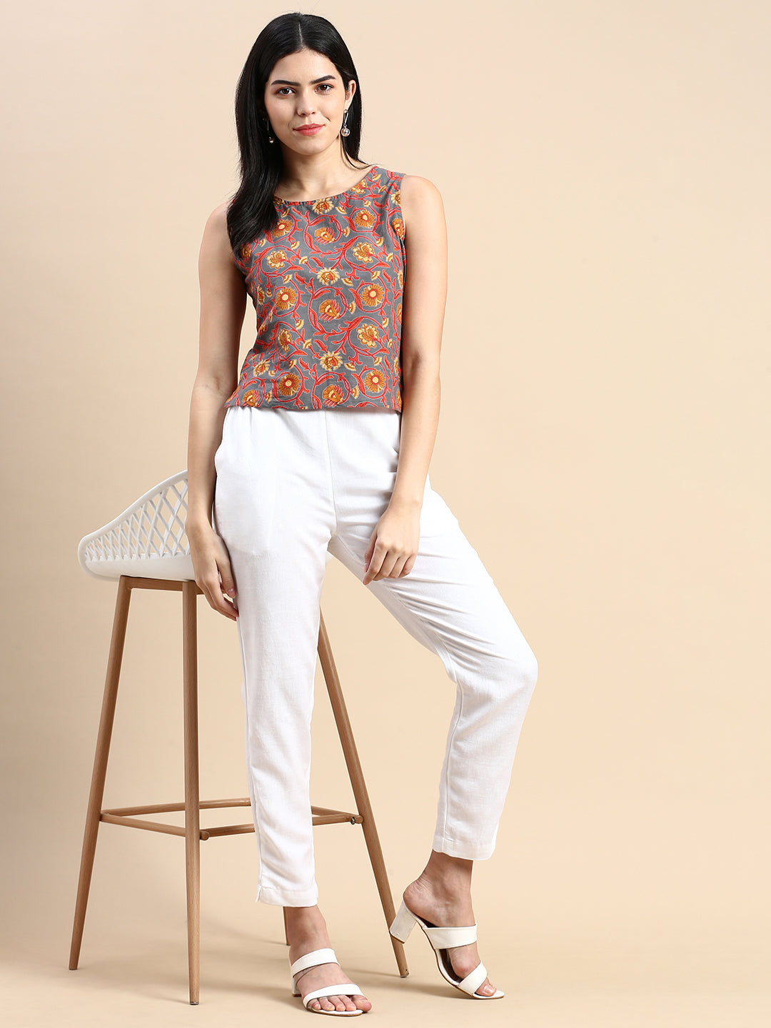 De Moza Women Cigarette Pant White