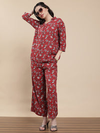 De Moza Women Co-ords with Pack of Top & Palazzo Maroon