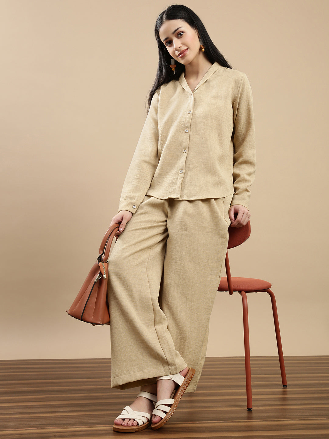 De Moza Women Casual Palazzo Beige