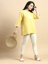 Embroidered Tunic Top-Mustard - De Moza