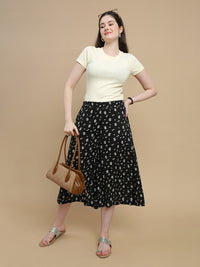 De Moza Women Woven Rayon High Twist Loose Fit Printed Culottes with Functional Pockets Black - De Moza