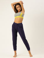 De Moza Womens Yoga Pant - Ankle  Solid Cotton Navy Blue - De Moza