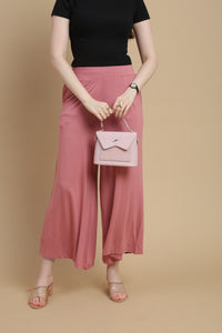 De Moza Women Knitted Viscose Stretch Large Pleated Palazzo Pant with Functional Pockets Dusty Pink - De Moza
