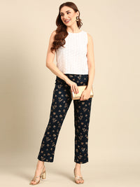 Straight Pant Printed-Teal - De Moza