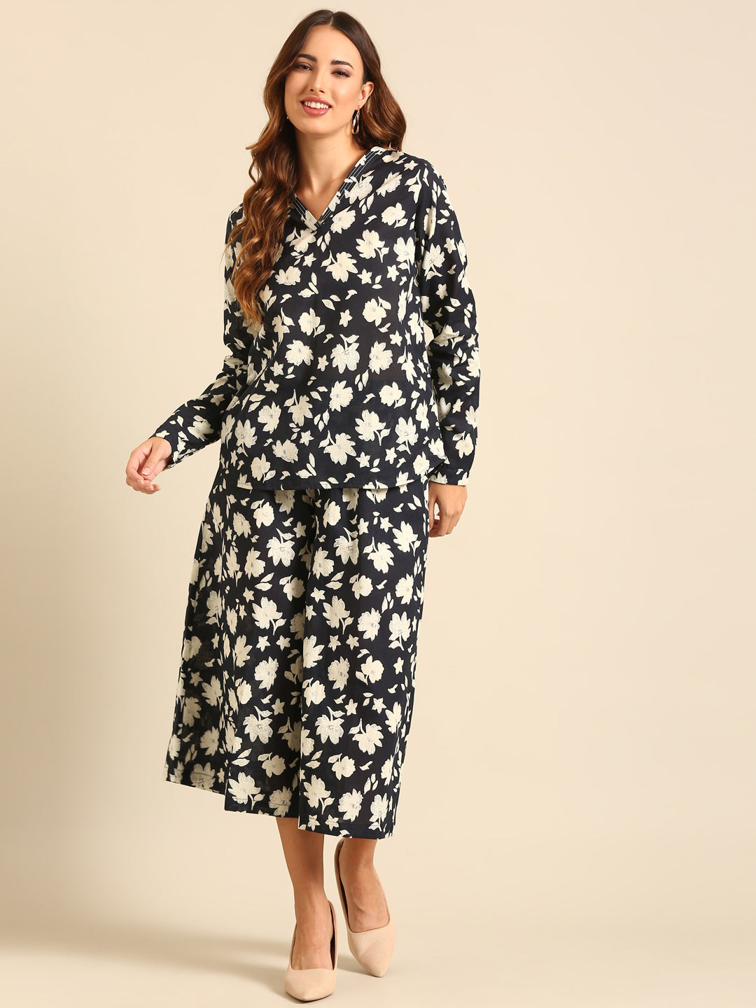 Culottes All Over Print-Navy - De Moza