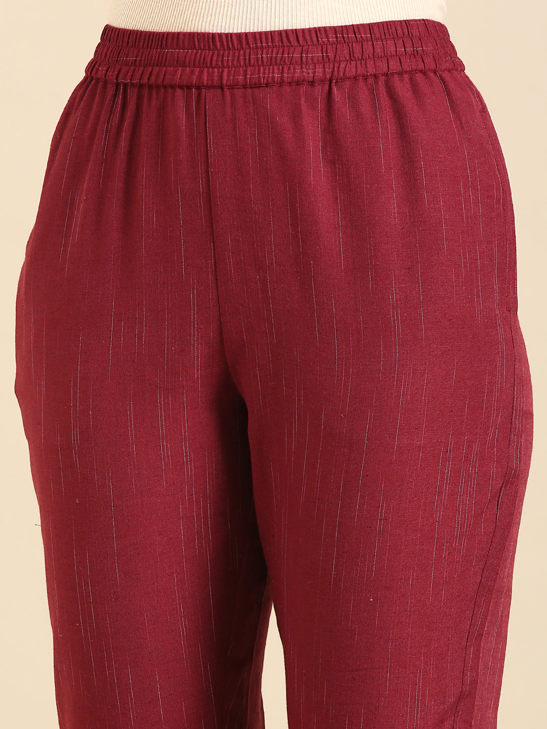Printed Straight Pant-Wine - De Moza