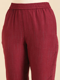 Printed Straight Pant-Wine - De Moza