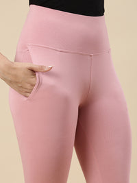 Ankle Length High Waist Leggings-Rose Pink - De Moza