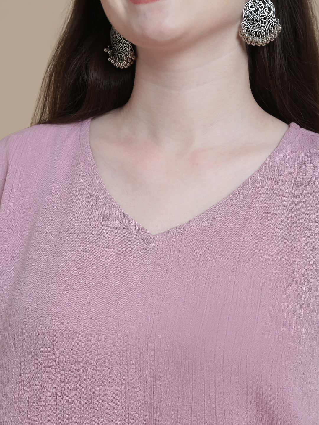 De Moza Women Woven Rayon Hi-Twist Top Light Pink - De Moza