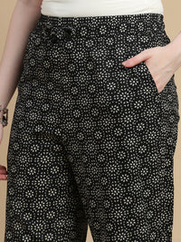 De Moza Women Woven Rayon Straight Fit Printed Straight Pant with Functional Pockets Black - De Moza