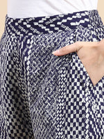 De Moza Women Printed Culottes Navy Blue