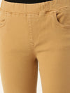 De Moza Women Jegging  Solid Cotton Dark Beige - De Moza