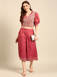 Co-Ord Set (Crop Top & Culottes)-Dark Pink - De Moza
