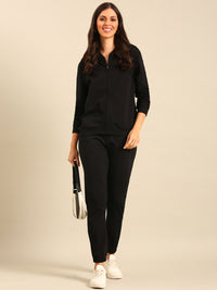 De Moza Women Winter Co-ord set ( Sweatshirt & Jogger)  - Black