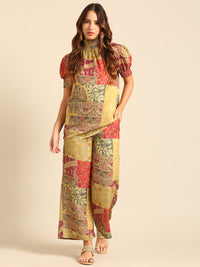 Co-Ord Set (Casual Top & Palazzo)-Multi - De Moza