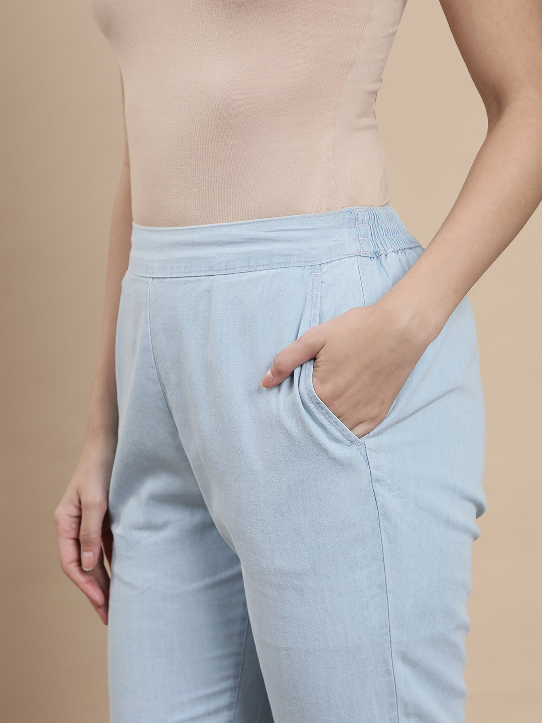 De Moza Women Casual Pants Ice Blue