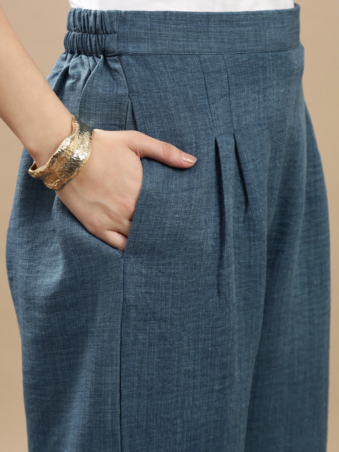 De Moza Women Casual Palazzo Teal Blue