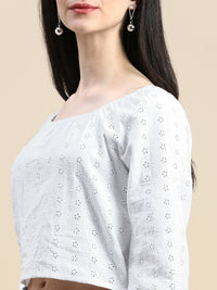 Crop Top Schiffli-White - De Moza
