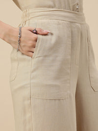 Co-Ord Set(Casual Top & Carpenter Pant)-Light Beige