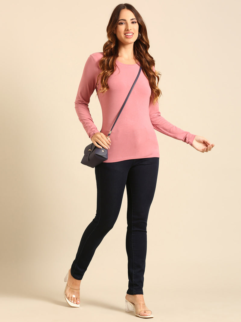 T-Shirt Long Sleeve-Dusty Pink