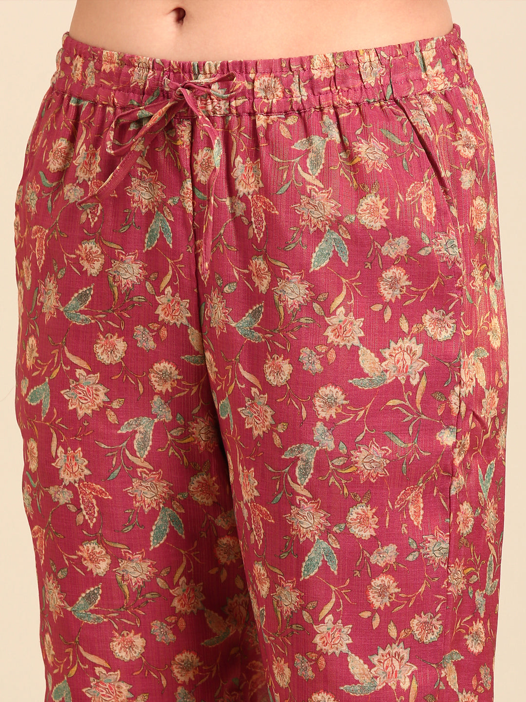 Straight Pant All Over Print-Dark Pink - De Moza