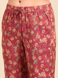 Straight Pant All Over Print-Dark Pink - De Moza