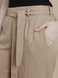 De Moza Women Woven Polyester Work wear Casual Pant with Functional Pockets Beige - De Moza