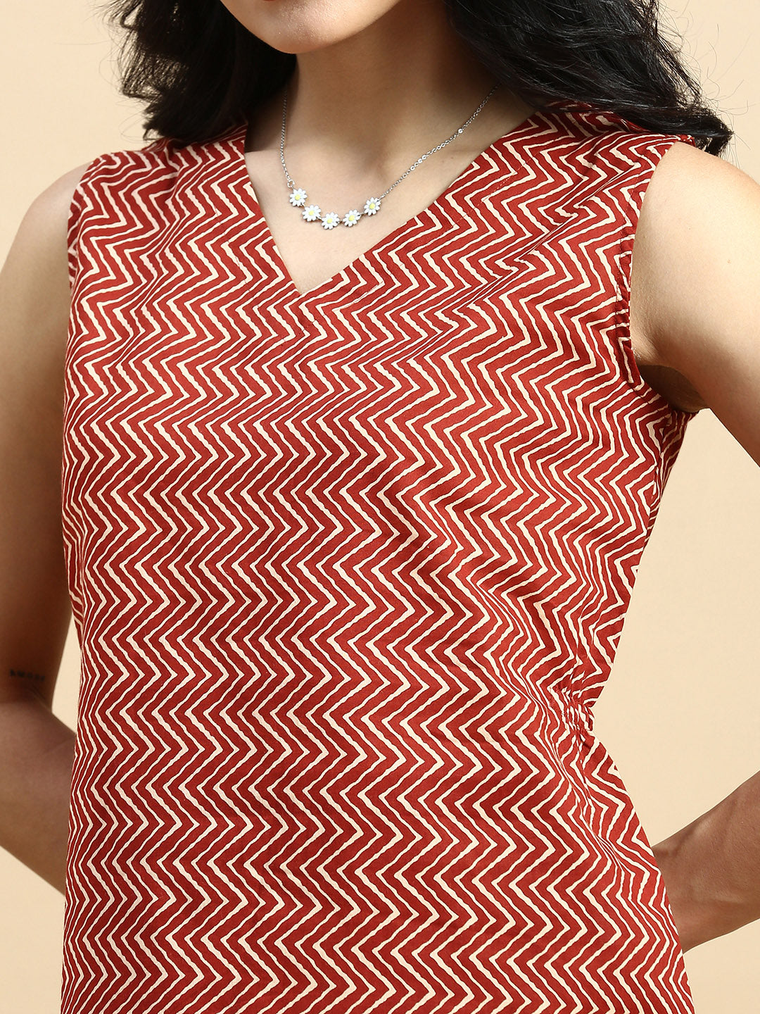 Sleeveless Top All Over Print-Brown - De Moza