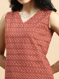 Sleeveless Top All Over Print-Brown - De Moza