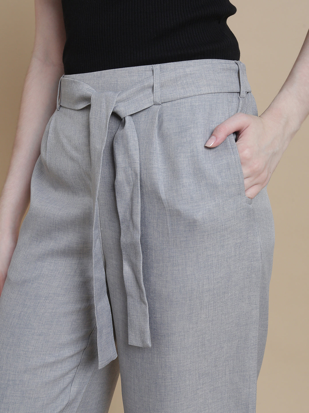 De Moza Women Woven Polyester Work wear Casual Pant with Functional Pockets Grey - De Moza