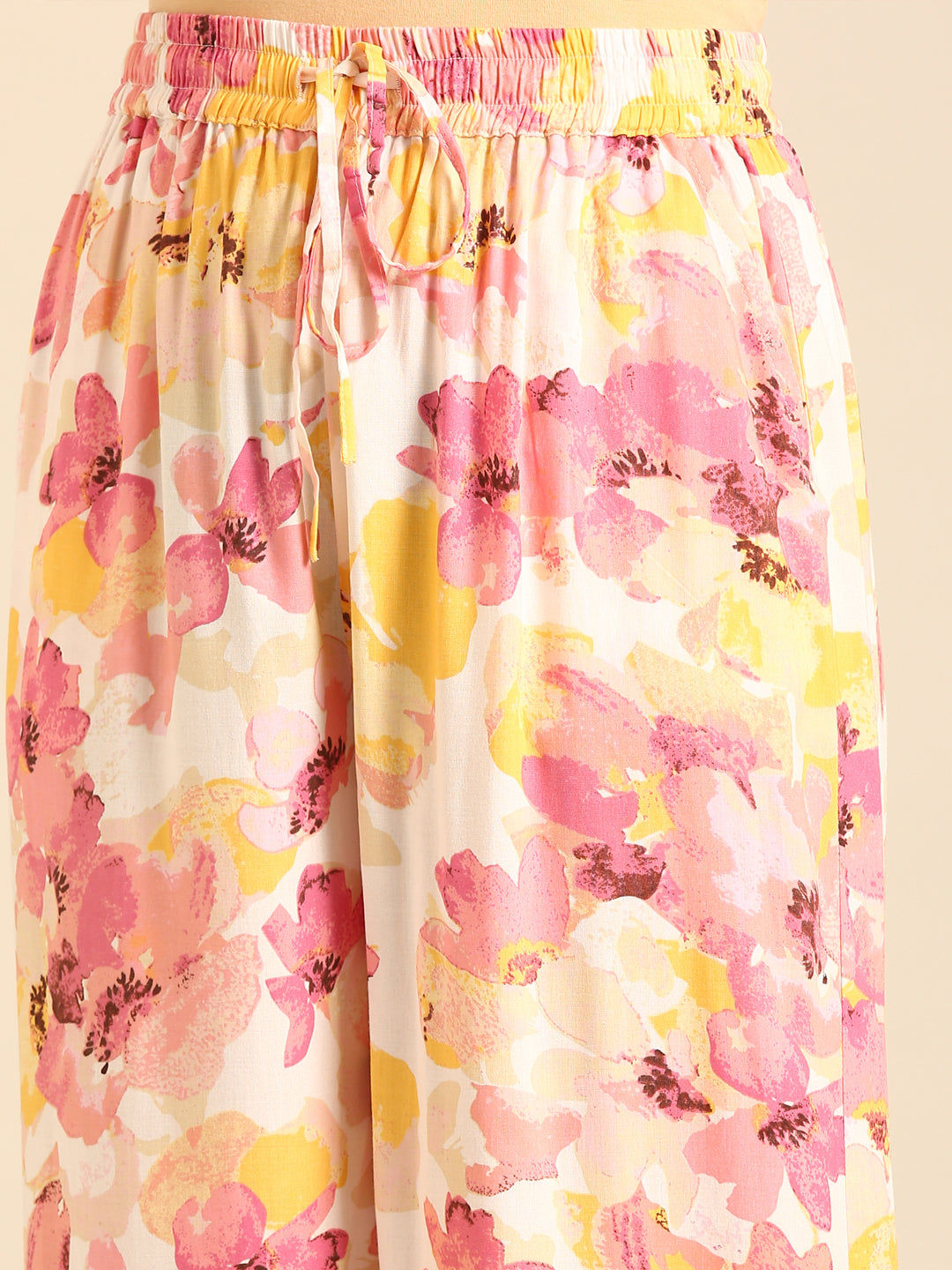 Co-Ord Set Floral Print (Casual Top & Palazzo)-Pink - De Moza