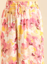 Co-Ord Set Floral Print (Casual Top & Palazzo)-Pink - De Moza
