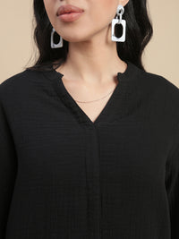 De Moza Women's Officewear Co-ords (Straight Pant & Tunic Top) Black - De Moza