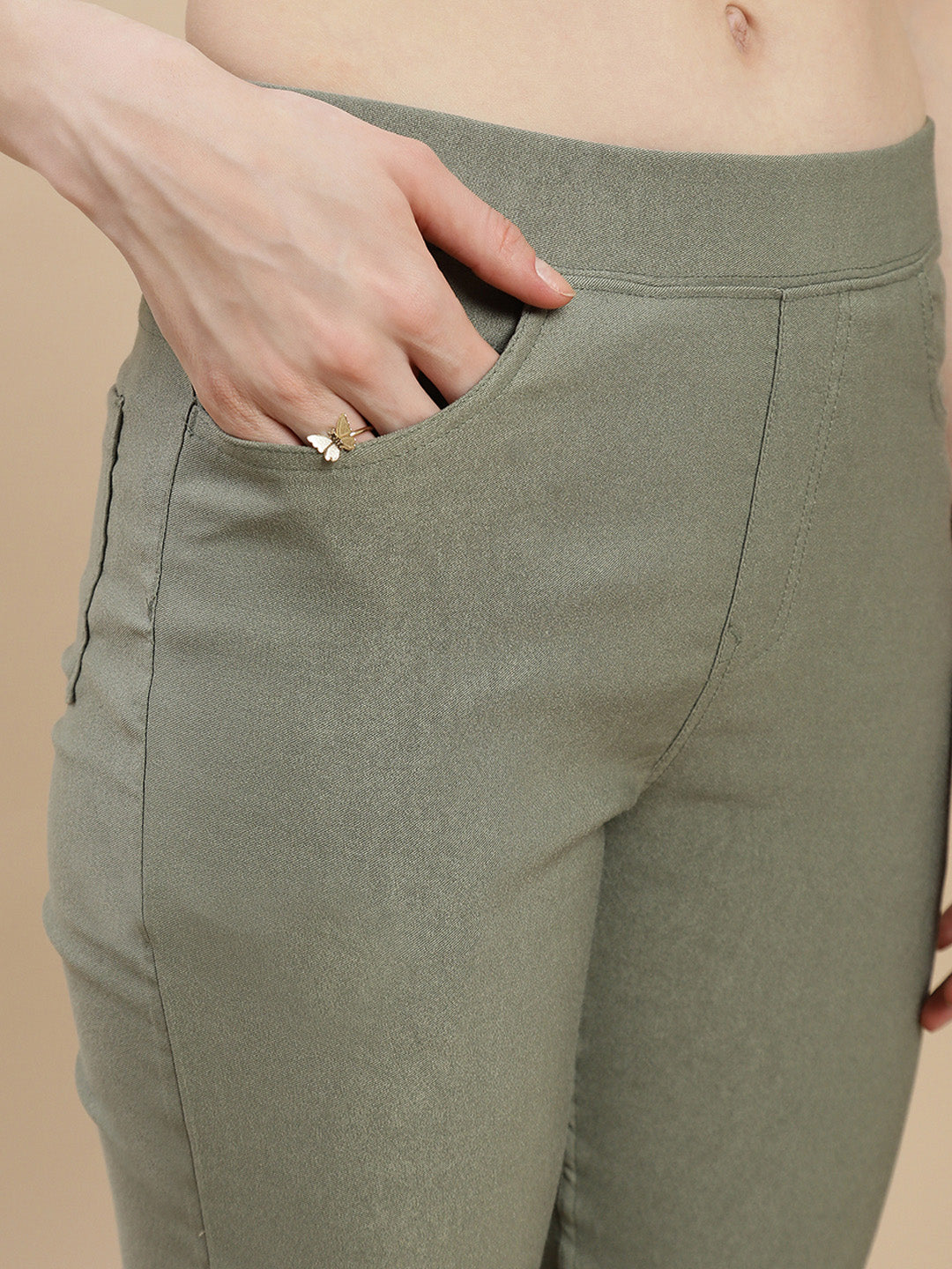 De Moza Women's Casual Jegging Olive Green