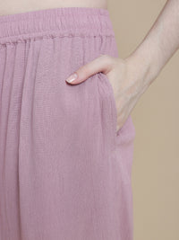 De Moza Women Woven Rayon Straight Palazzo with Functional Pockets Light Pink - De Moza
