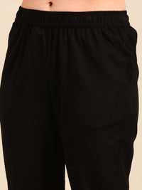 Straight Pant Embroidered-Black - De Moza