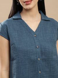 De Moza Women Casual Top Teal Blue