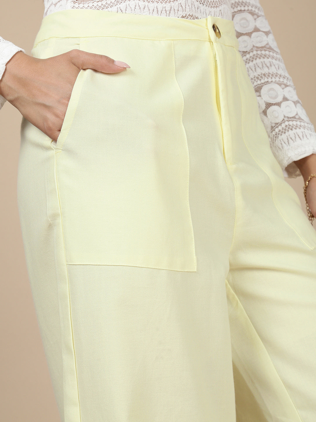 Wide Leg Bell Bottom Pant-Light Yellow
