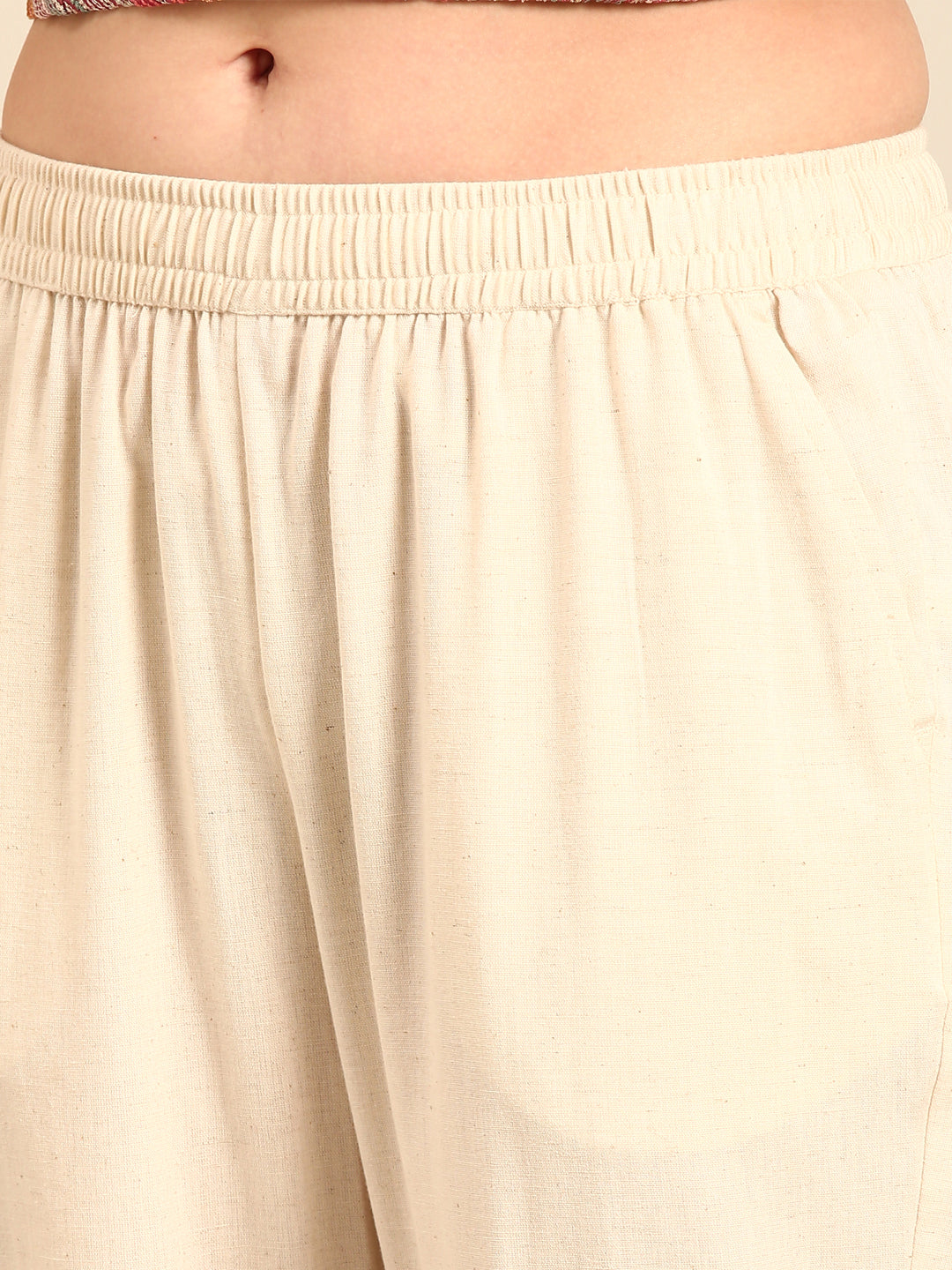 Straight Pant Embroidered-Natural - De Moza