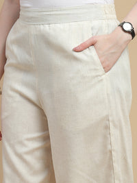 De Moza Women Viscose  Palazzo Pant with Functional Pockets Natutal - De Moza