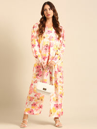 Co-Ord Set Floral Print (Casual Top & Palazzo)-Pink - De Moza