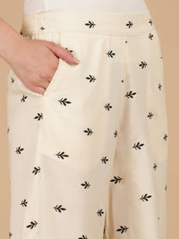 De Moza Women Woven Rayon loosed Fit Palazzo with Functional Pockets Cream