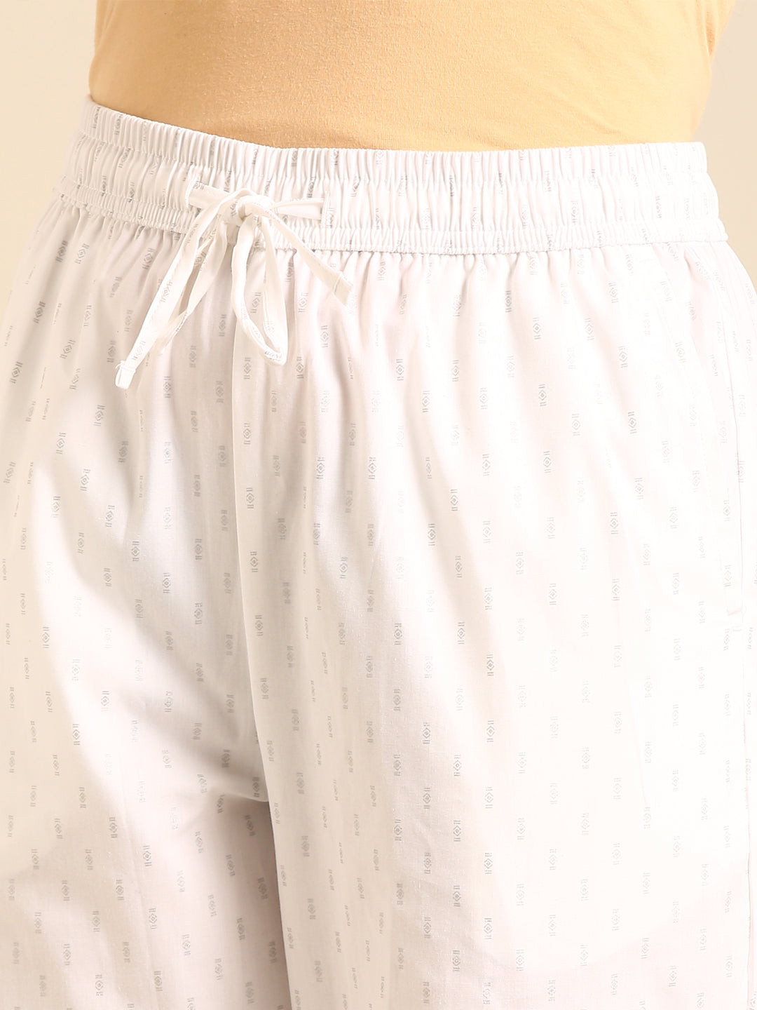 Straight Pant All Over Print-White - De Moza