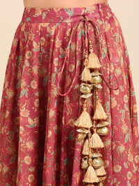 Skirt All Over Print-Dark Pink - De Moza