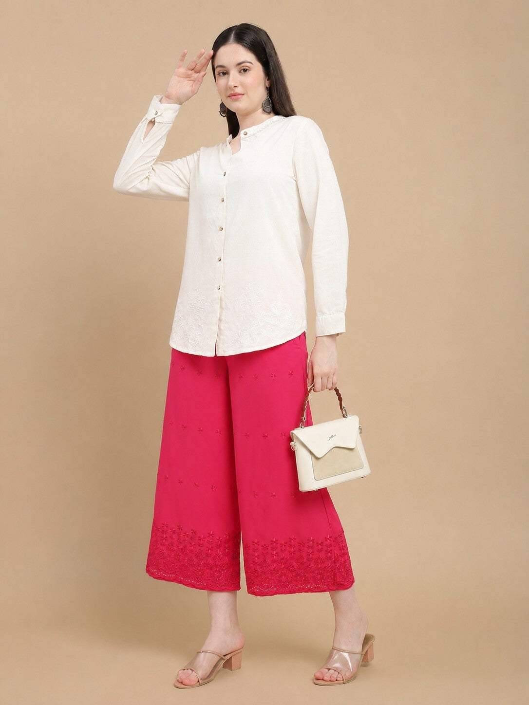 De Moza Women Woven Viscose Relaxed Fit Culottes with Functional Pockets Pink - De Moza