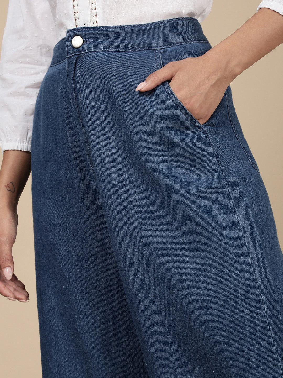 Wide Leg Pant-Mid Blue
