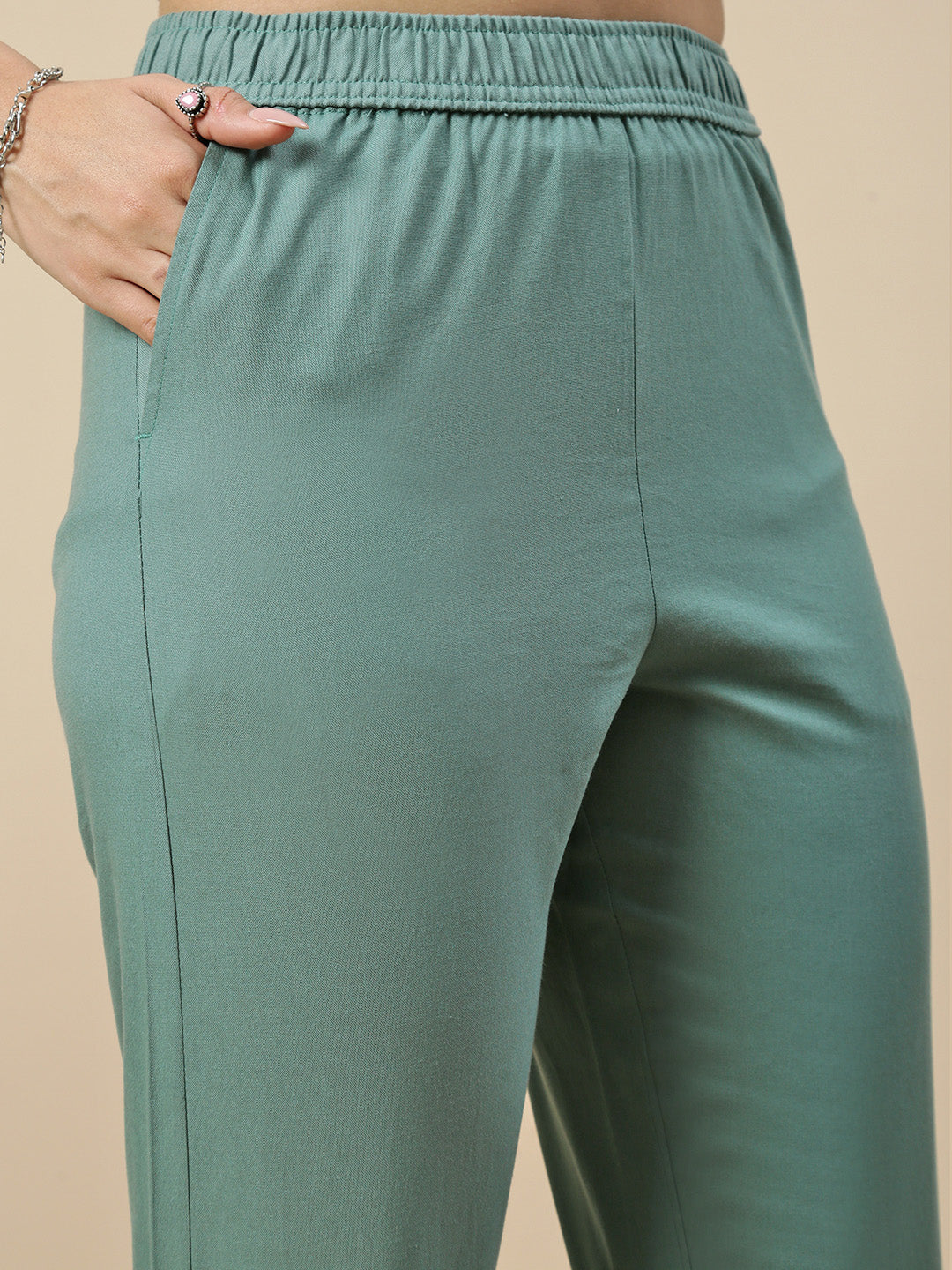 Casual Straight Pant-Peacock Green